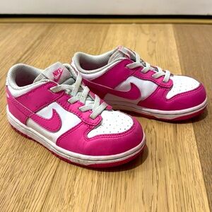 Pink and white kids dunks, gently used